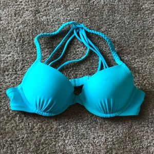 Blue and green strappy bikini top